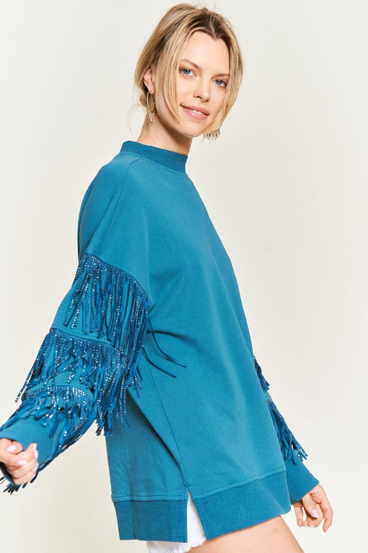 Jade By Jane Silver Studded Fringed Sleeve Top in 2 Colors