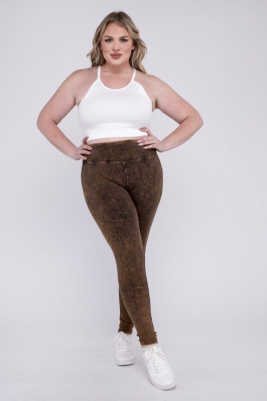 Zenana Plus Mineral Washed Wide Waistband Leggings / Yoga Pants in 3 Colors