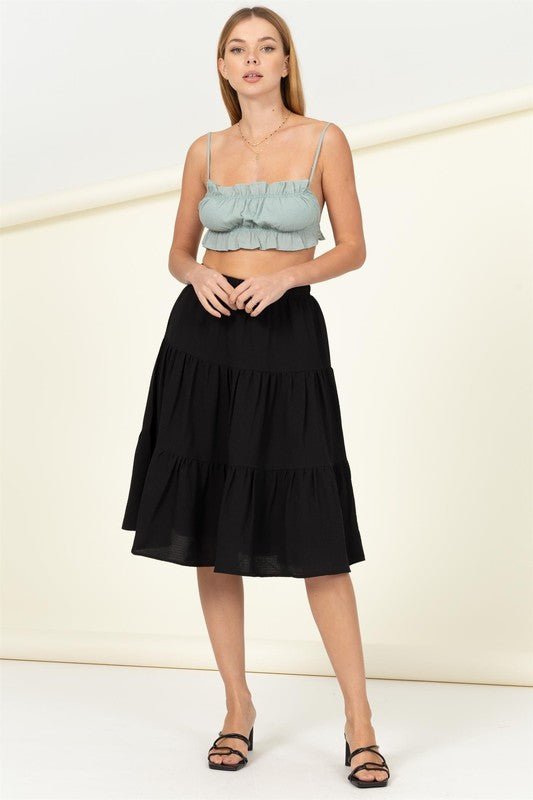 HYFVE Pull-On Tiered A-Line Midi Skirt in 4 Colors