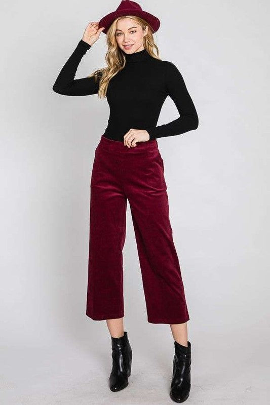 JADE BY JANE PLUS SIZE RIBBED VELVET CROP WIDE LEG PANTS IN 6 COLORS