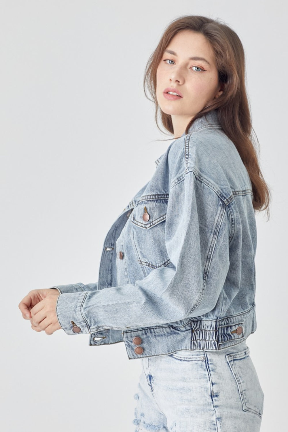 RISEN Cropped Faded Denim Jacket