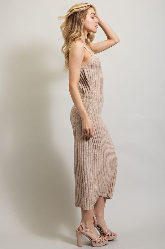 Sweet Generis Ribbed-Knit Bodycon Cami Maxi Dress in Black or Taupe