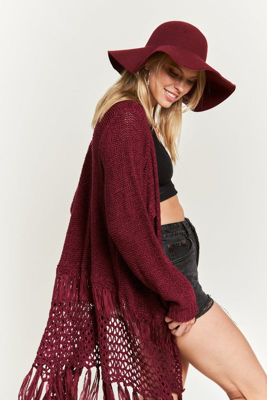 JADE BY JANE FRINGE KNIT OPEN FRONT CARDIGAN IN 3 COLORS