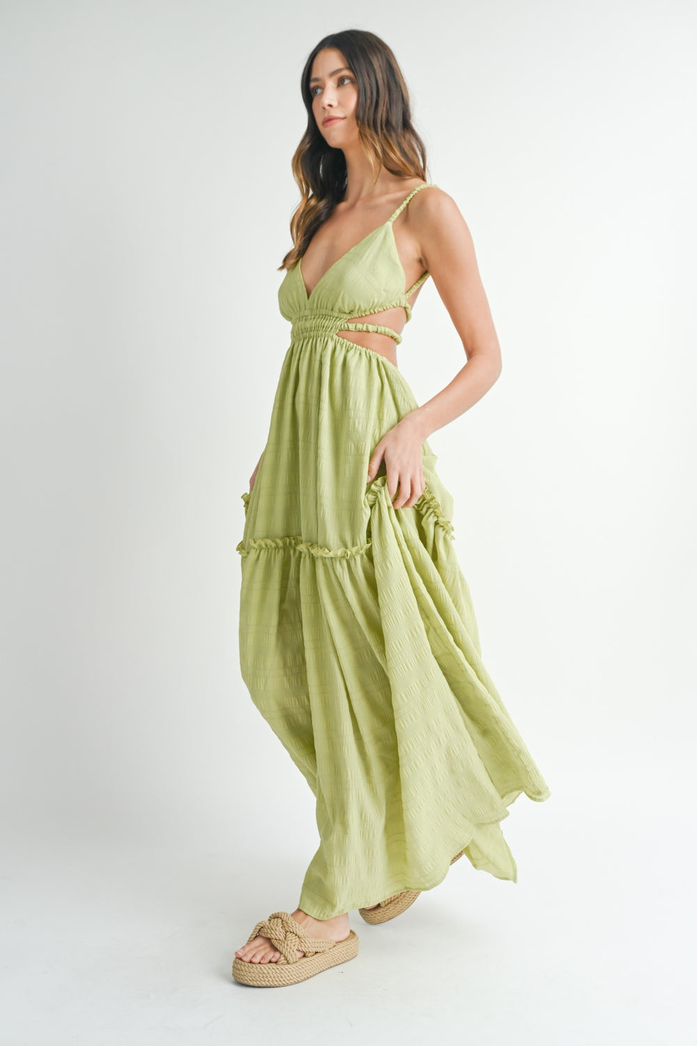 MABLE Cutout Waist Backless Cami Maxi Dress