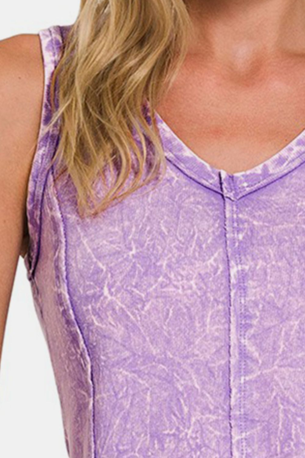 Zenana Washed Exposed Seam V-Neck Tank in Lavender