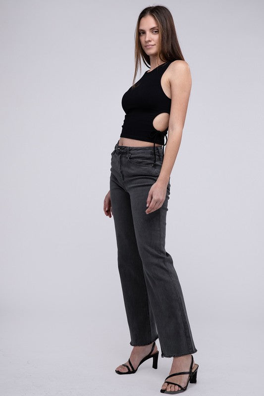 Zenana Color Washed Cotton Raw Hem Wide Leg Jeans in 6 Colors