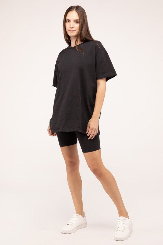 Zenana Cotton Short Sleeve Tee & Biker Shorts Set