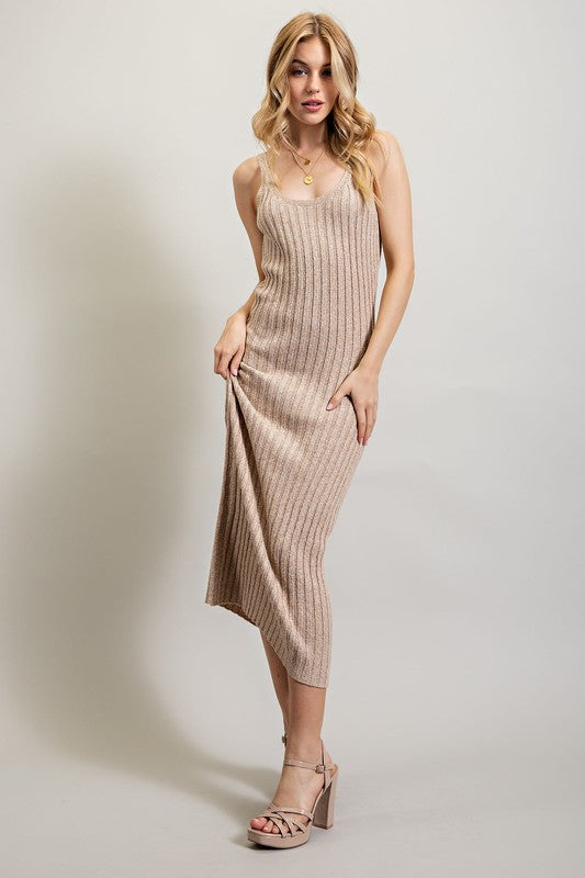 Sweet Generis Ribbed-Knit Bodycon Cami Maxi Dress in Black or Taupe