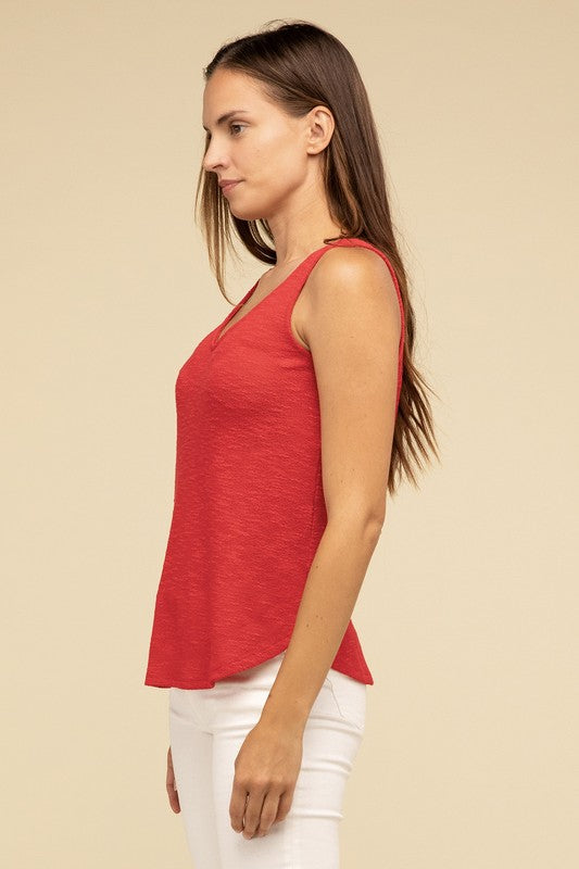 Zenana Slub Knit Relaxed V-Neck Cami Tank Top in 5 Colors