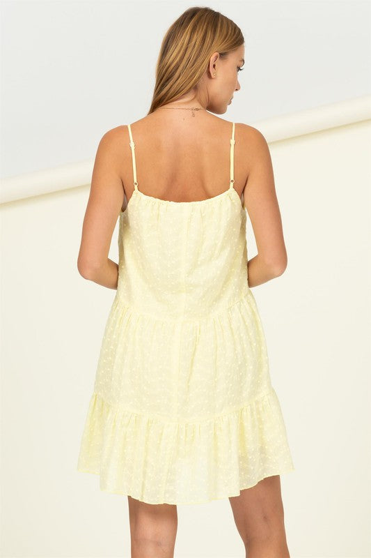 HYFVE 100% Cotton Eyelet Tiered Cami Mini Dress in White or Pale Yellow