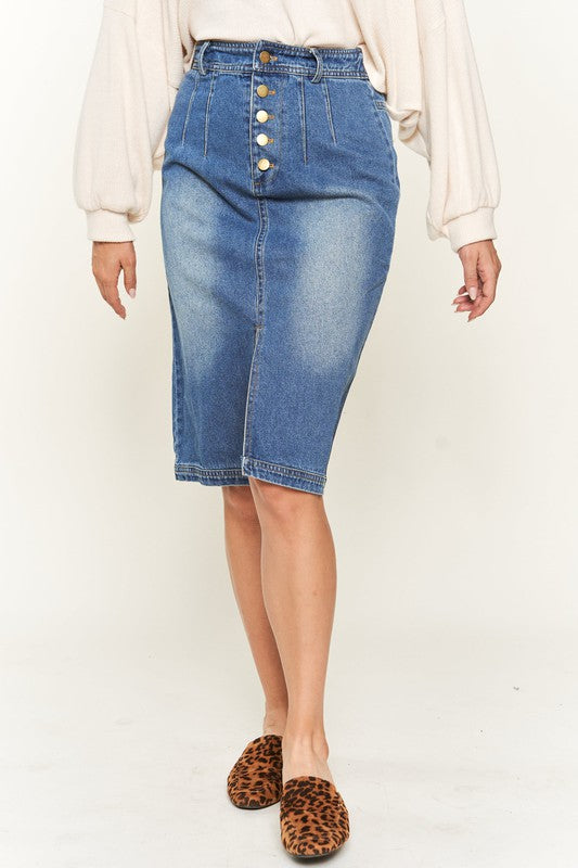 Jade By Jane Button Front Denim Midi Skirt