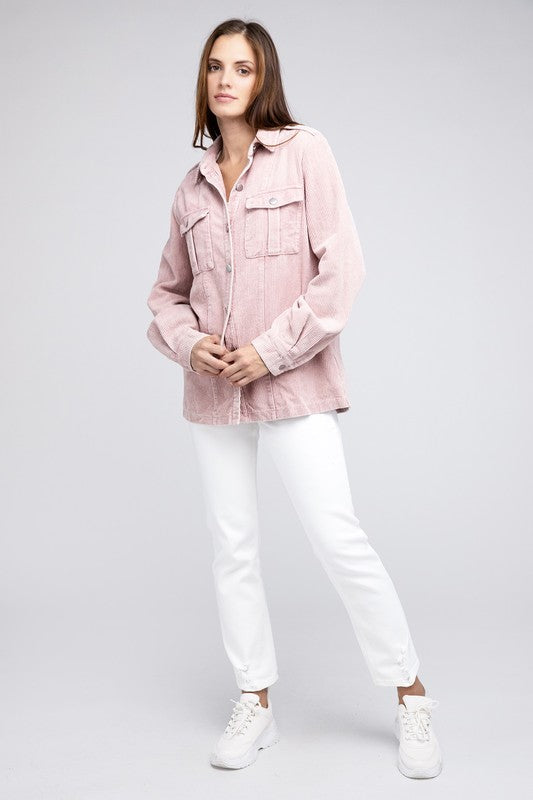 BiBi Corduroy Button-Down Jacket in 3 Colors