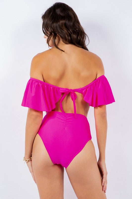 Mermaid Swimwear Two-Piece Twisted Ruffle Shoulder Bikini Swimsuit in 3 Colors