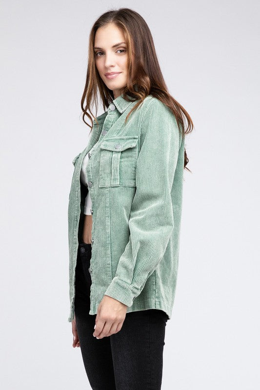 BiBi Corduroy Button-Down Jacket in 3 Colors