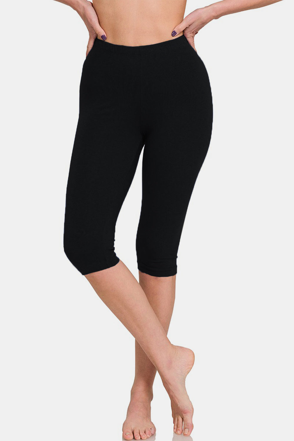 Zenana Activewear High Rise Capri Leggings in Black