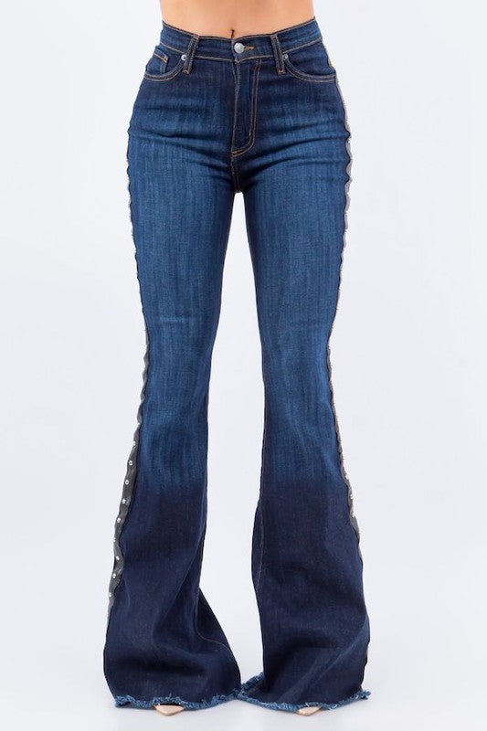 GJG Denim Studded Bell Bottom Jeans in Dark Wash