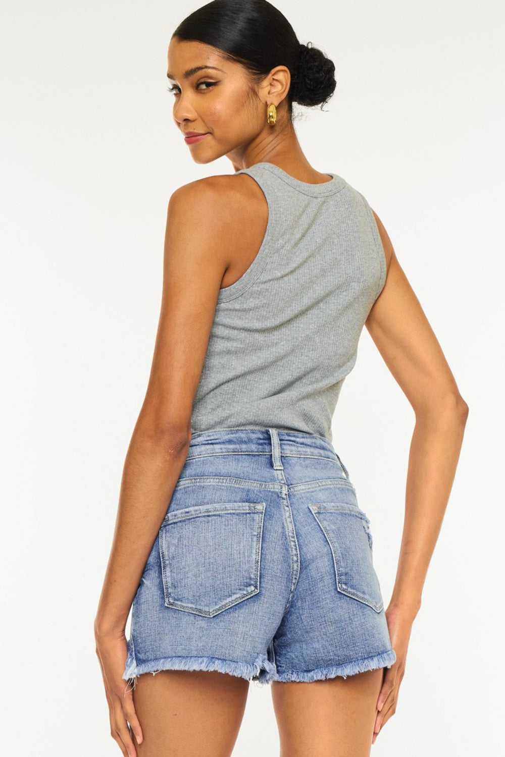 Kancan Raw Hem Faded Denim Shorts