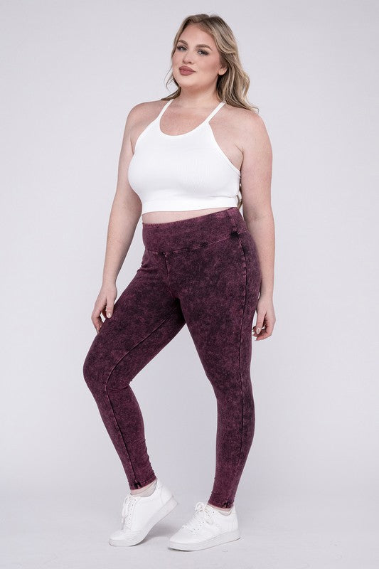 Zenana Plus Mineral Washed Wide Waistband Leggings / Yoga Pants in 3 Colors