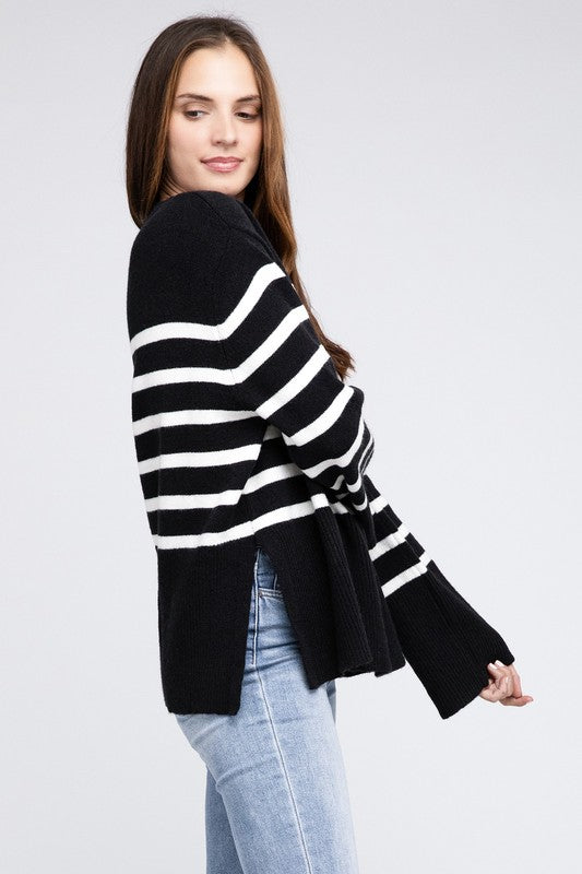 Bibi Oversized Striped Crew Neck Sweater in 2 Colors