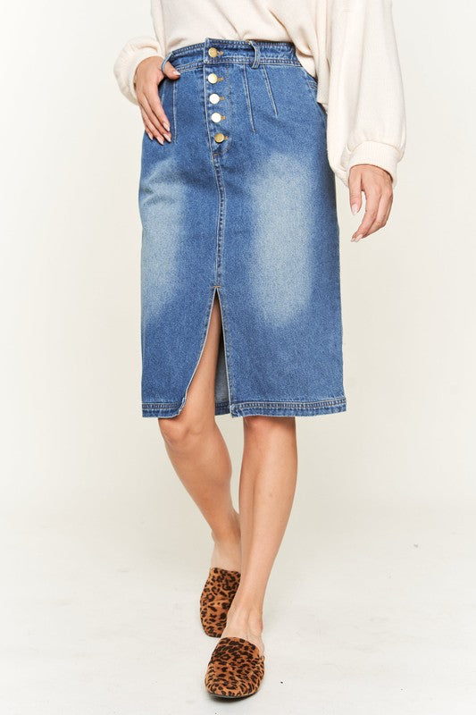 Jade By Jane Button Front Denim Midi Skirt