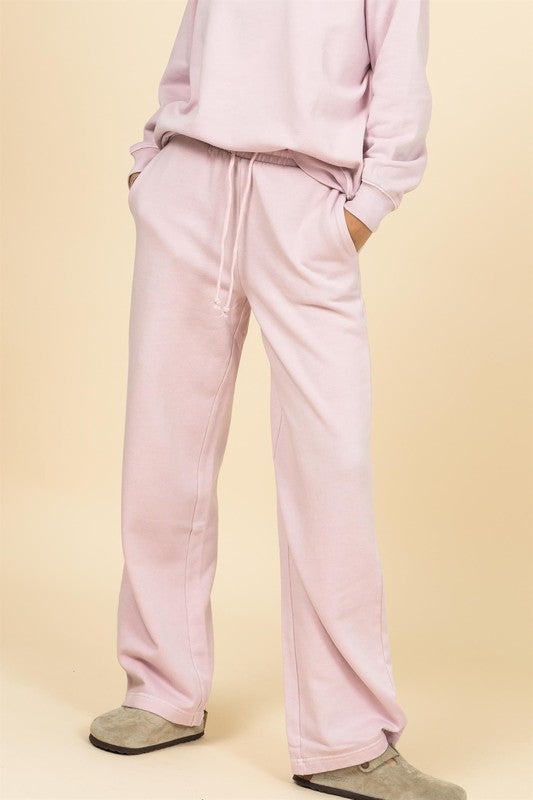 HYFVE Size Large Comfy Loungewear Drawstring Wide Leg Sweatpants with Pockets in Pink