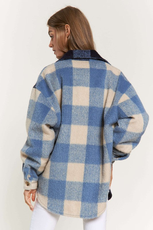 Davi & Dani Contrast Plaid Chest Pocket Button Front Jacket