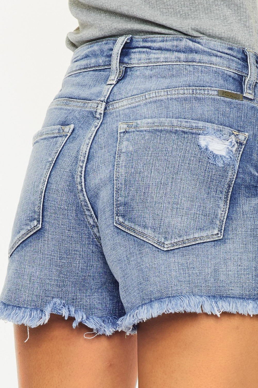 Kancan Raw Hem Faded Denim Shorts