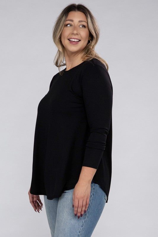 Zenana Plus Size Long Sleeve Round Hem Jersey Tunic T-Shirt