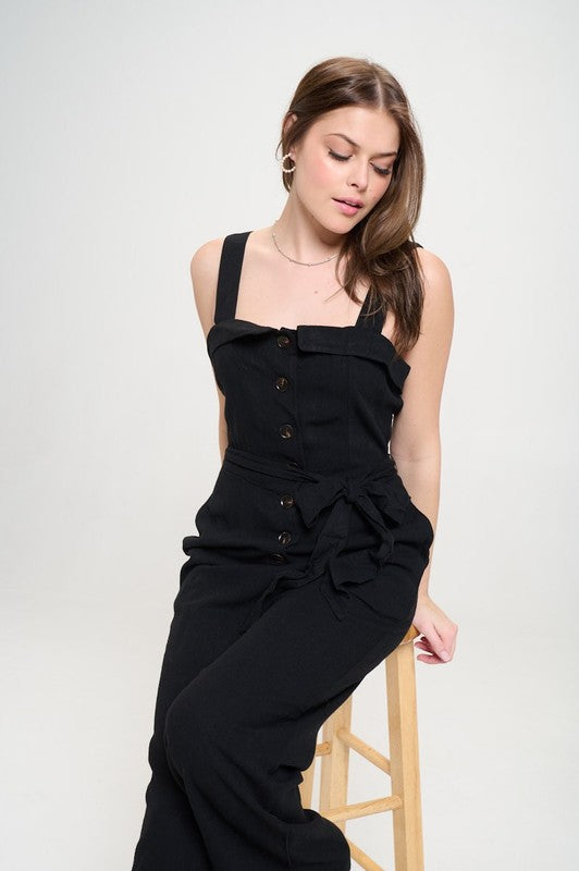 JADE BY JANE SLEEVELESS ADJUSTABLE STRAP BUTTON DOWN JUMPSUIT IN 2 COLORS