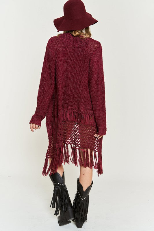 JADE BY JANE PLUS SIZE FRINGE KNIT CARDIGAN IN 3 COLORS