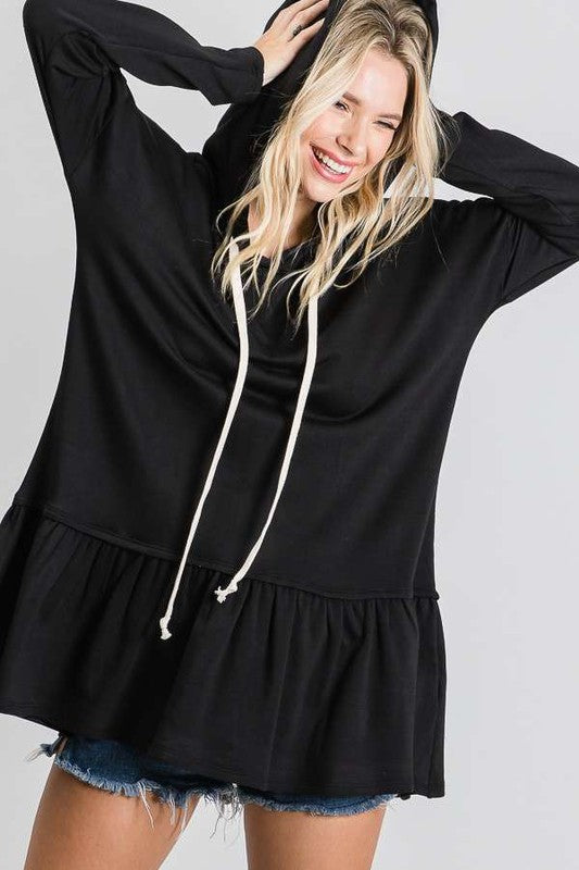 Jade by Jane Peplum Hoodie Sweatshirt in Black