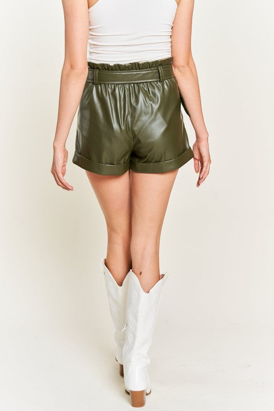 Jade By Jane High-Rise Belted Faux Leather Shorts in 2 Colors