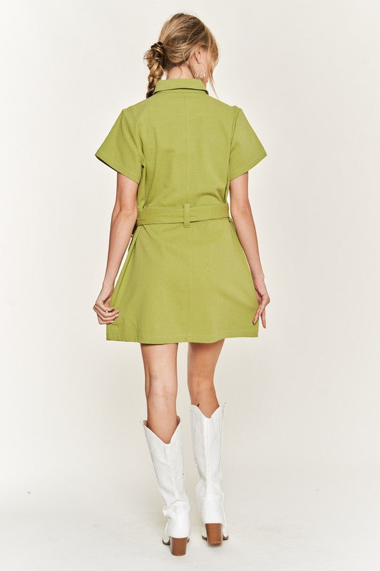 Jade By Jane Belted cotton short dress in 2 Colors