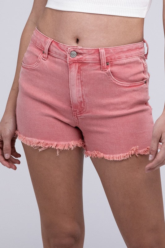 Zenana Acid Washed Raw Cutoff Hem Shorts