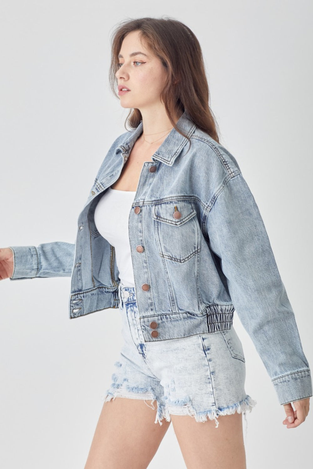 RISEN Cropped Faded Denim Jacket