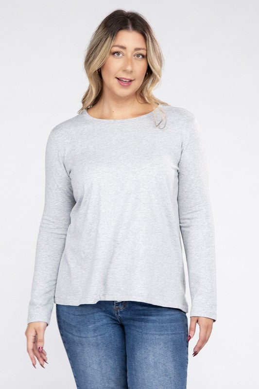 Zenana Plus Cotton Crew Neck Long Sleeve T-Shirt in 3 Colors