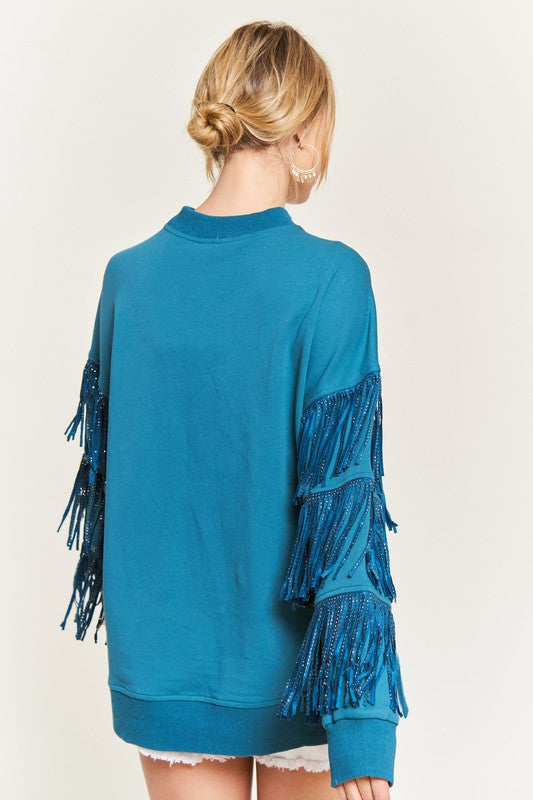 Jade By Jane Silver Studded Fringed Sleeve Top in 2 Colors