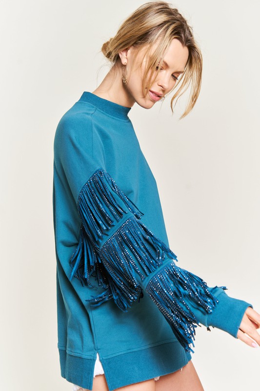 Jade By Jane Silver Studded Fringed Sleeve Top in 2 Colors