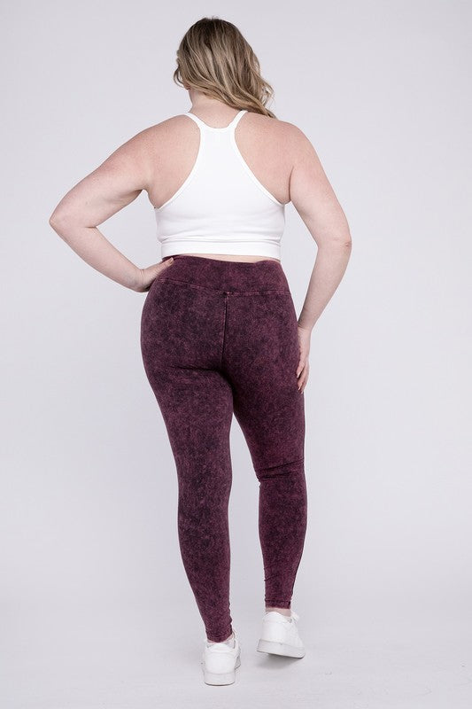 Zenana Plus Mineral Washed Wide Waistband Leggings / Yoga Pants in 3 Colors