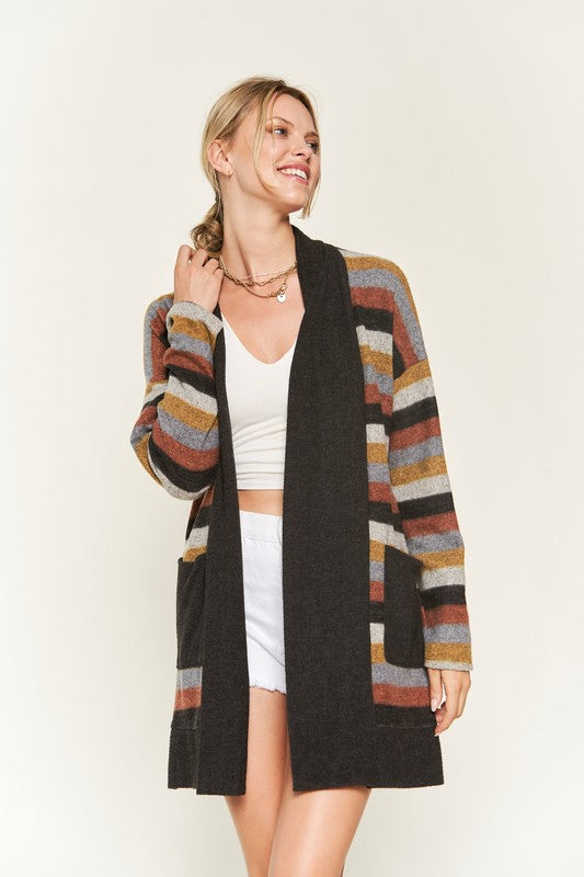 Jade by Jane Multicolor Striped Open Front Longline Cardigan Sweater