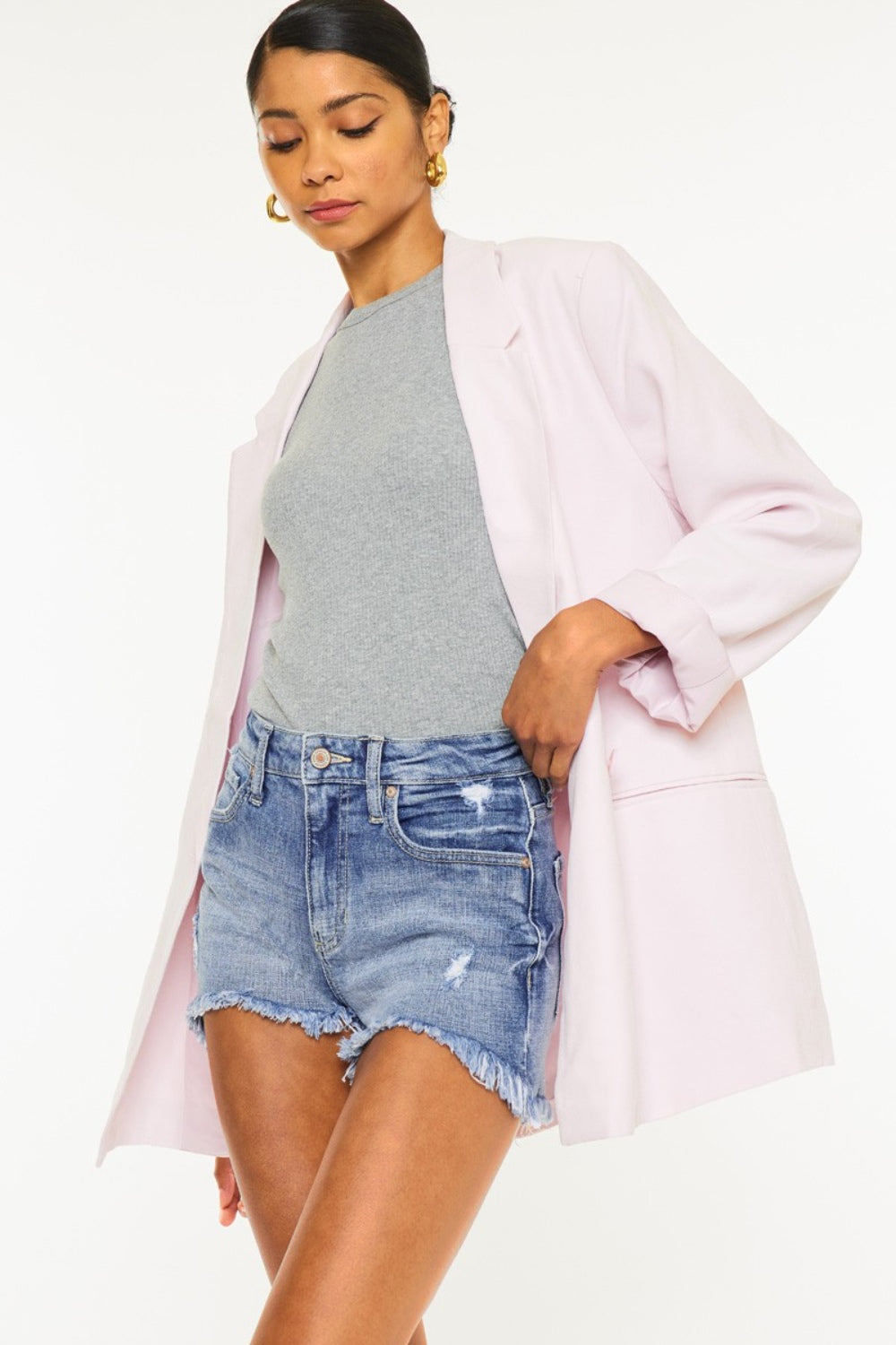 Kancan Raw Hem Faded Denim Shorts