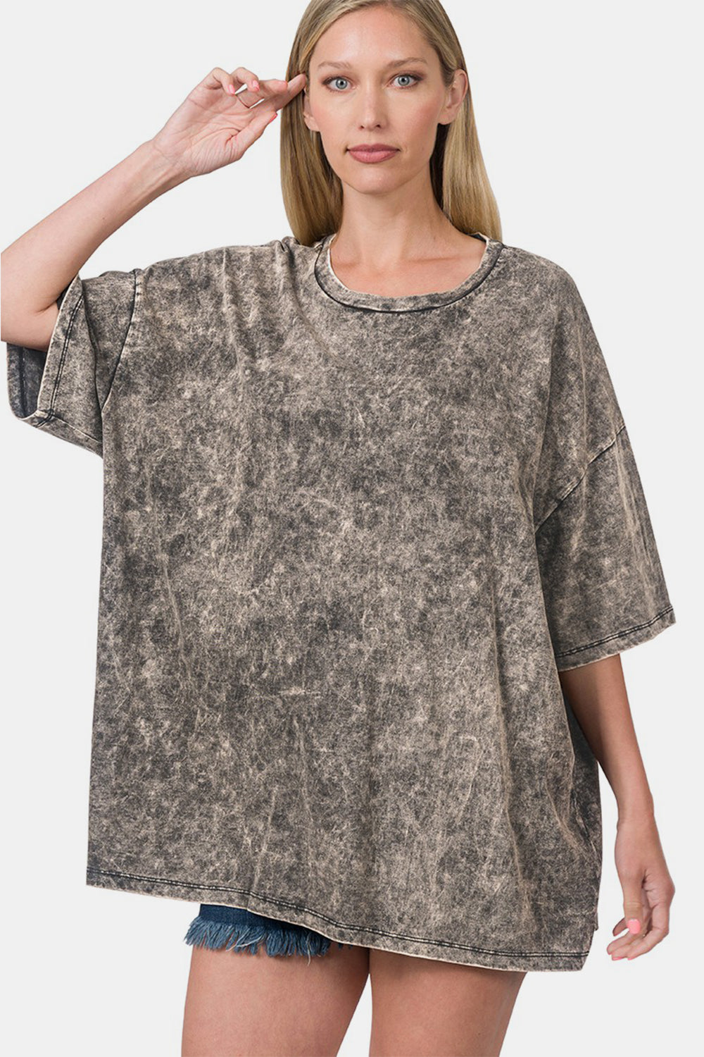 Zenana Cotton Oversized Tee in Washed Ash Black