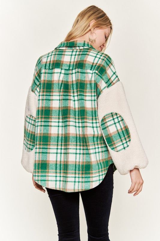 JADE BY JANE PLUS SIZE MULTI PLAID FUZZY SLEEVE JACKET IN 2 COLORS