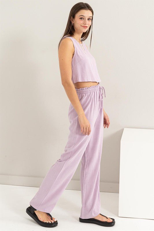 HYFVE Linen Blend Crop Tank and Pants Set in 2 Colors