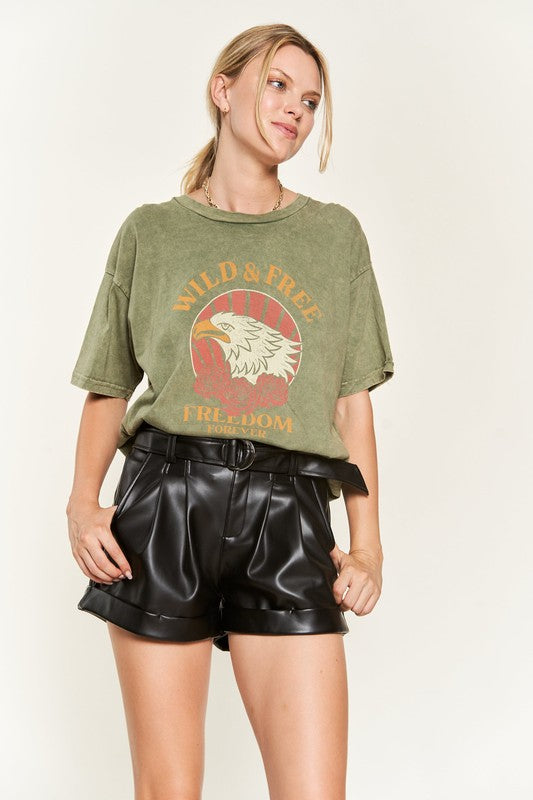 Jade By Jane Washed Short Sleeve Wild and Free Graphic T-Shirt in 2 Colors