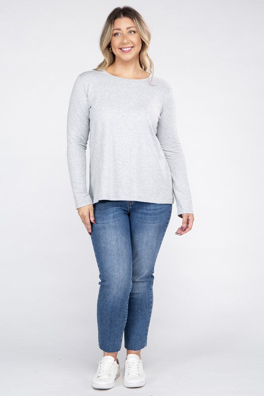 Zenana Plus Cotton Crew Neck Long Sleeve T-Shirt in 3 Colors