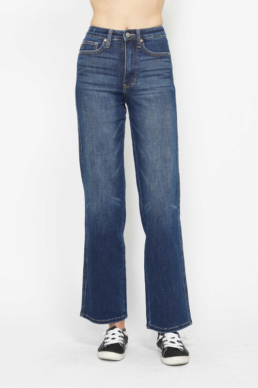 Judy Blue Full Size Tummy Control High Rise Straight Leg Jeans in Dark Wash Blue