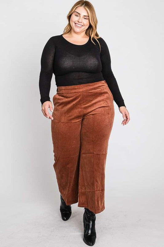 JADE BY JANE PLUS SIZE RIBBED VELVET CROP WIDE LEG PANTS IN 6 COLORS