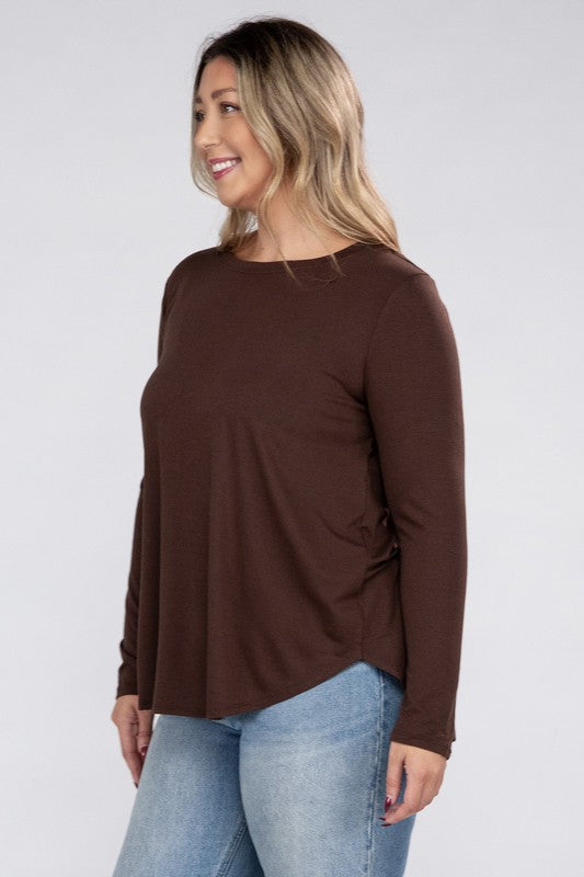 Zenana Plus Size Long Sleeve Round Hem Jersey Tunic T-Shirt