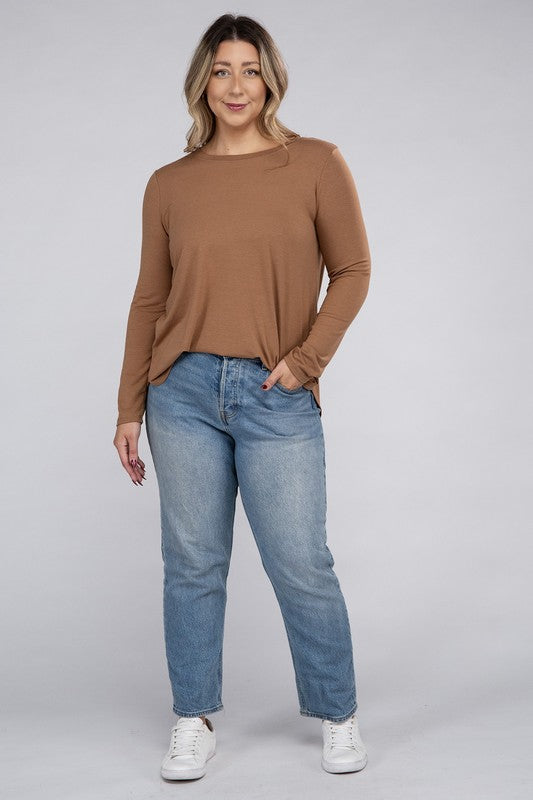 Zenana Plus Size Long Sleeve Round Hem Jersey Tunic T-Shirt